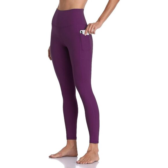 Pants - Women's High Waisted Yoga Pants 7/8 Length Leggings with Pockets Purple